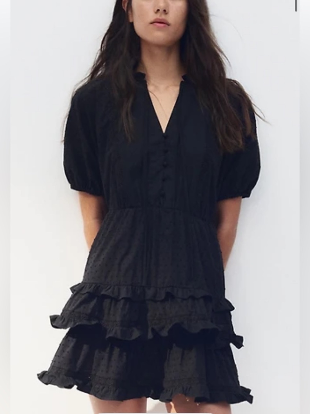 Summer Cotton Black Polka Ruffle Tiered Mini Dress, lined - NWT, size L